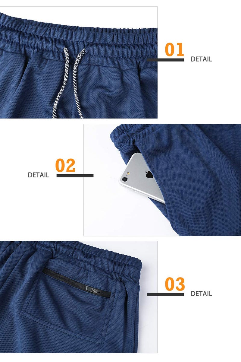 Surenow Men's Athletic Running Shorts Quick Dry Workout Shorts 2 in 1 Shorts 5" Gym Running Shorts for Men with Phone Pocket Navy Blue - Image 4